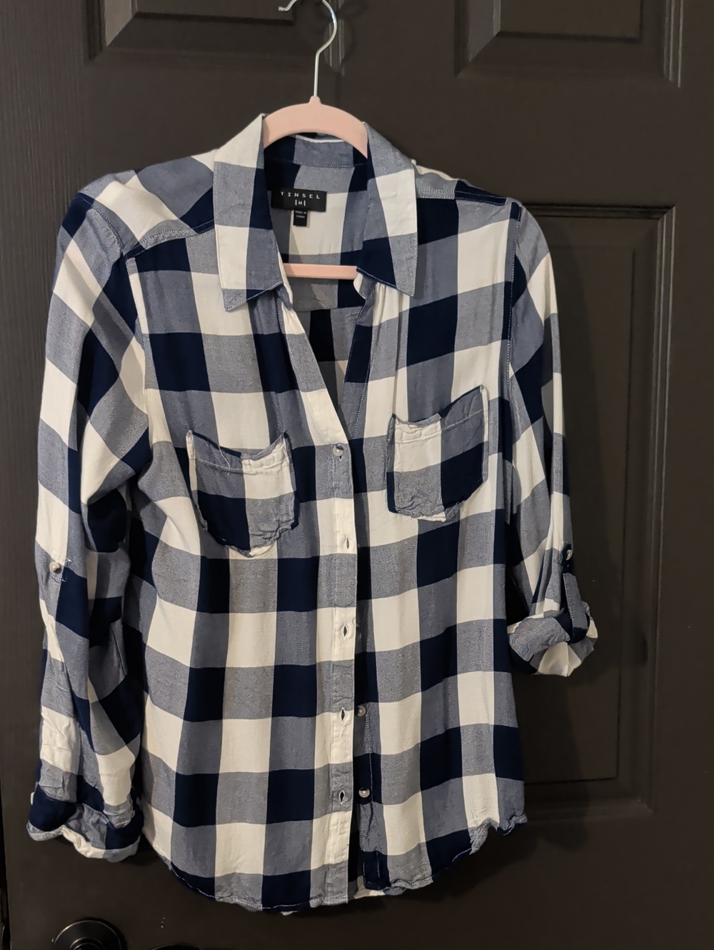 Tinsel Navy and White Buffalo Check Button-Down Shirt